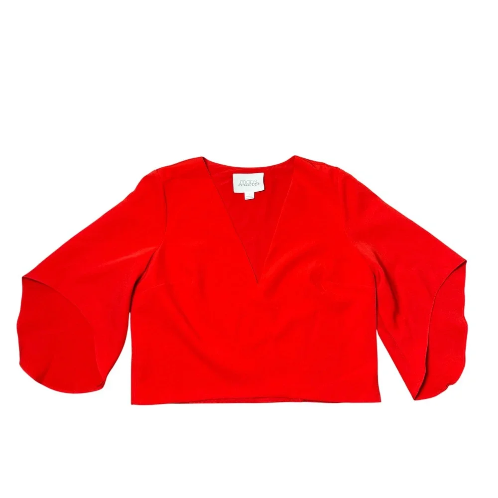 Anthropologie Mare Mare V-Neck Cape Blouse Women's Size Small Red - Picture 5 of 8